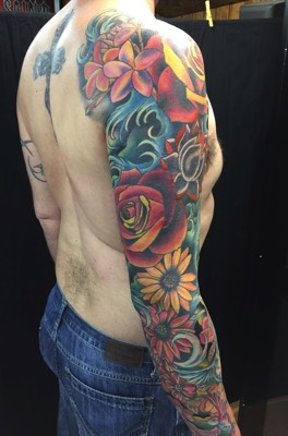  Flower sleave cover-up tattoo 