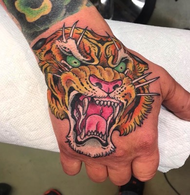  Color Tiger hand tattoo 