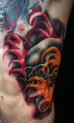  Black and red skull tattoo 