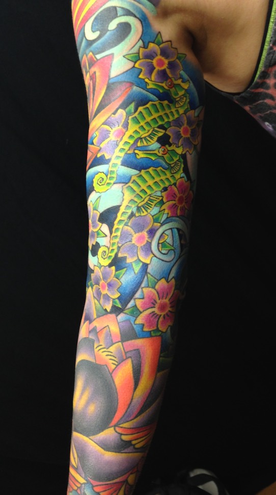  Lotus flower & seahorses tattoo 