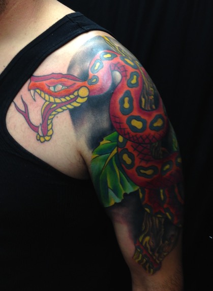  Japanese red snake tattoo 