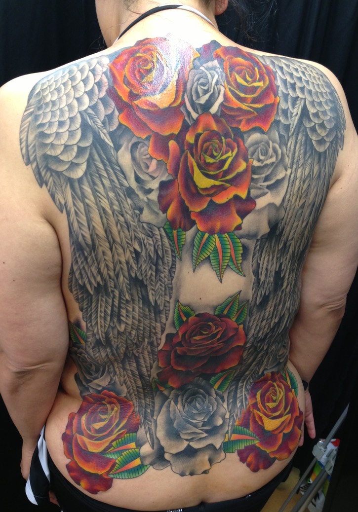  Roses & Angel Wings tattoo 