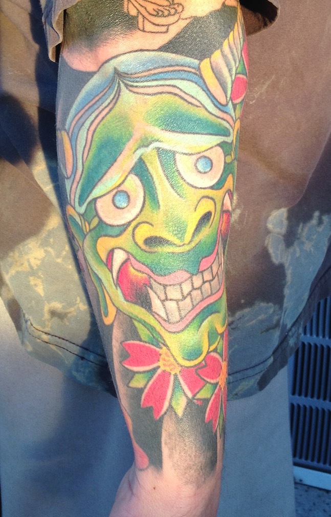  Japanese Green Hannya Mask Tattoo 
