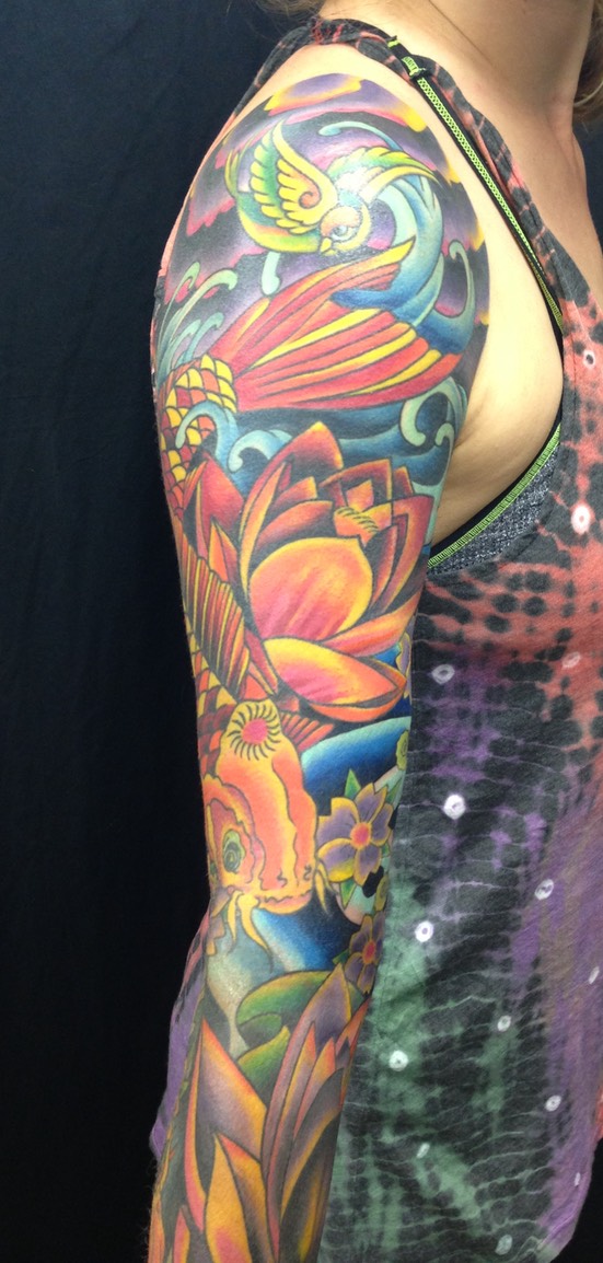  Japanese Koi fish & Lotus flower sleeve by Brandon Notch 