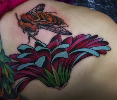 Honey Bee on flower tattoo 