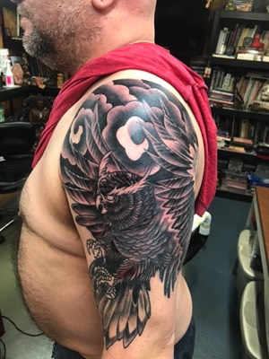  Black and gray owl tattoo 