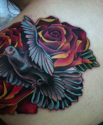  Dove & Roses Tattoo by Brandon Notch 