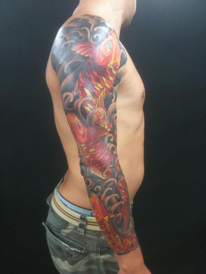  Koi fish cover up tattoo 