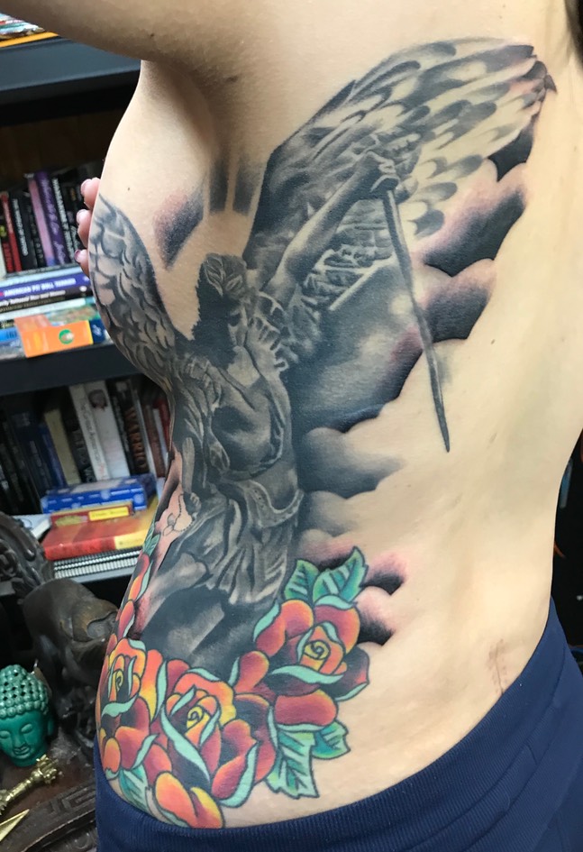  Saint Michael & Roses tattoo 