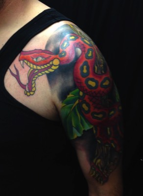  Japanese snake tattooed  by Brandon Notch (Cover-Up) 