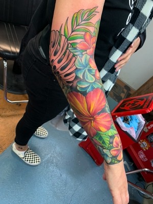  Flower sleeve tattoo by Brandon Notch 