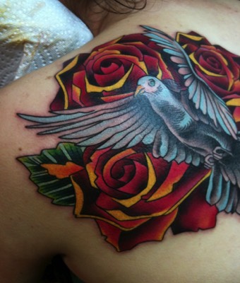  Dove & Roses Tattoo by Brandon Notch 