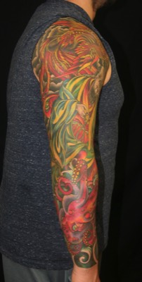  Buddhist monk, octopus, & phoenix sleeve by Brandon Notch 