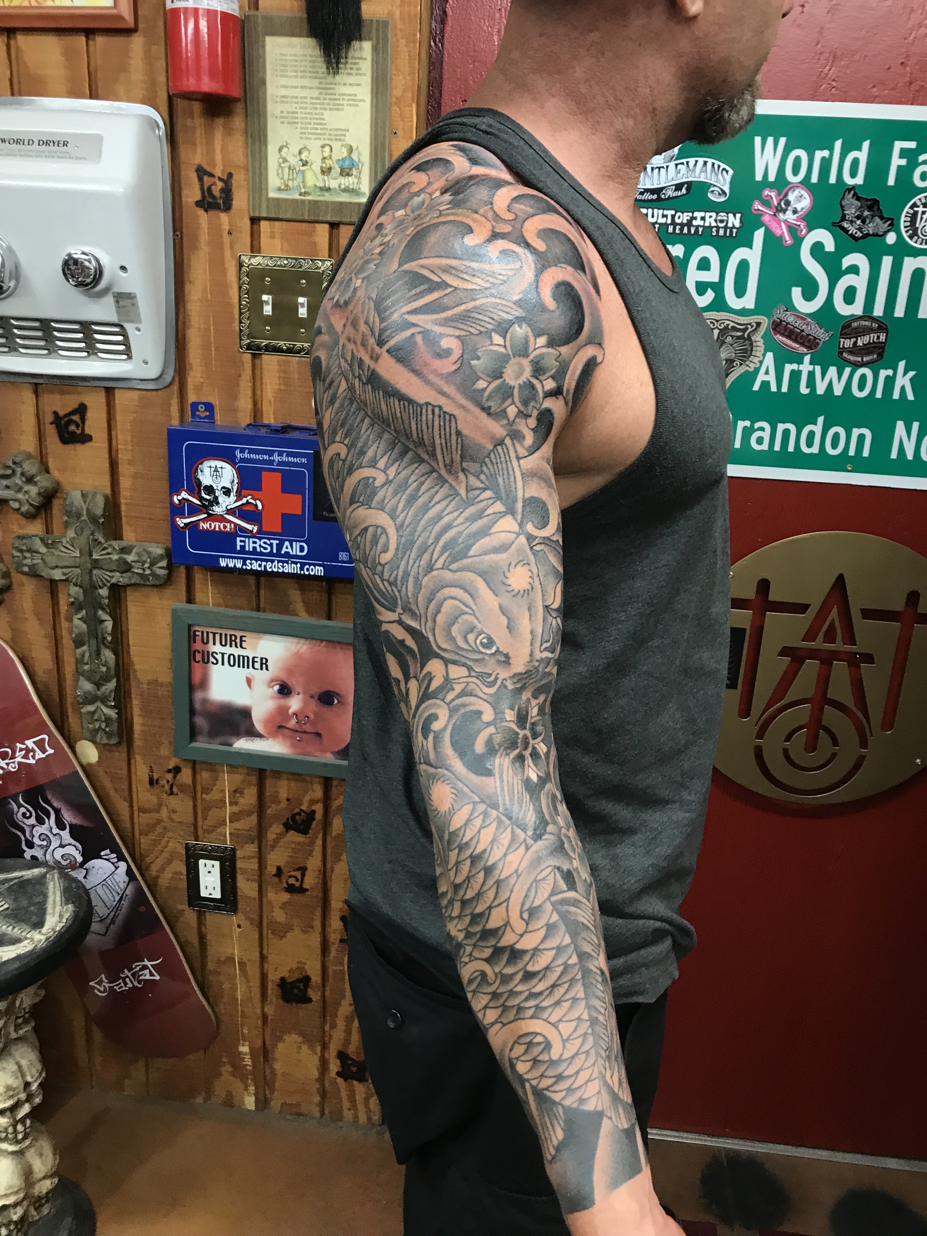  Black & gray Japanese koi fish sleeve by Brandon G Notch 